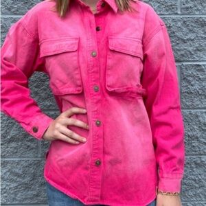 🤍White Birch Hot Pink Faded Washed Denim Jacket